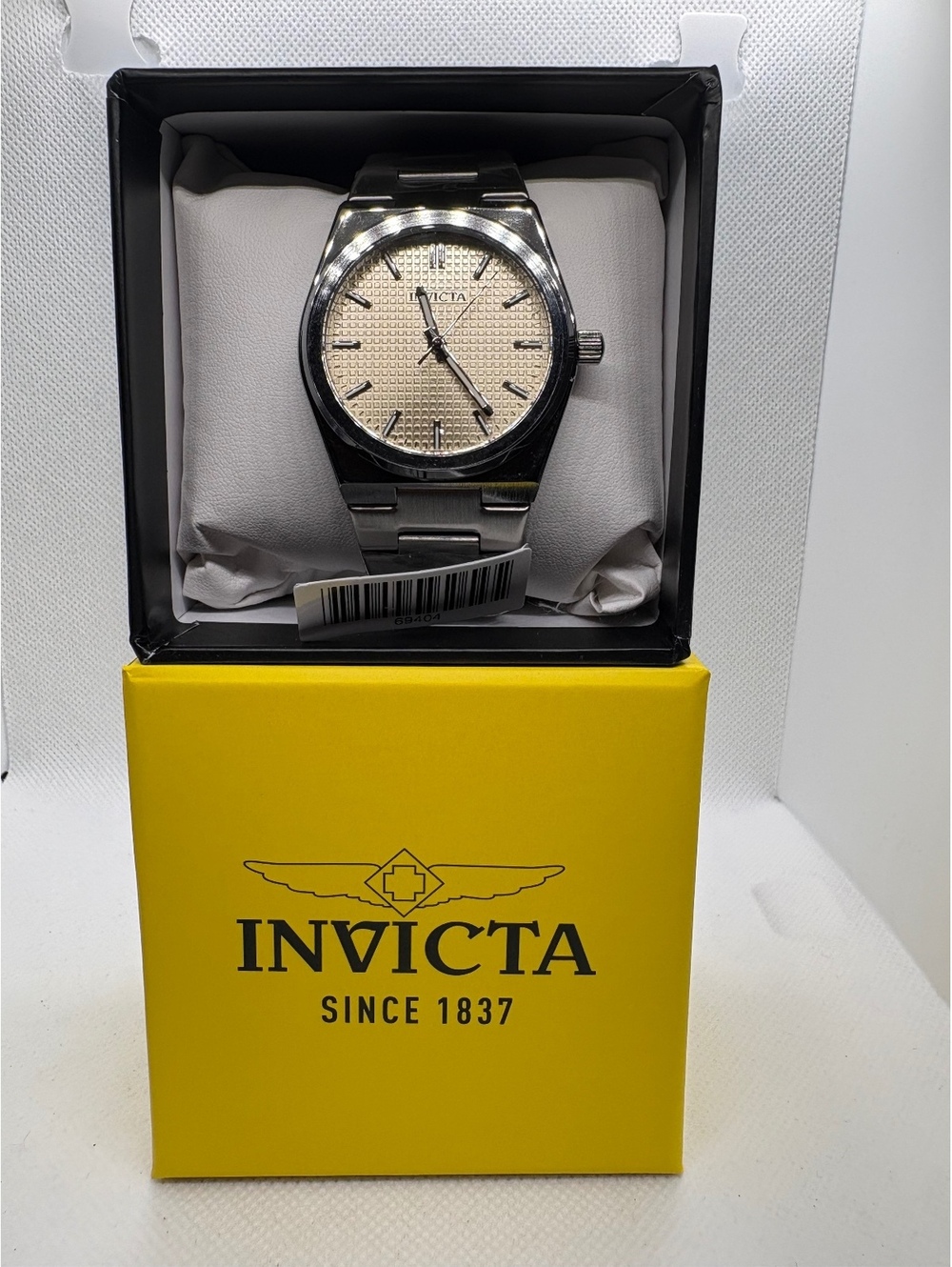 Invicta Men's Stainless Steel Analog Watch with Beige Textured Dial, Model 69404